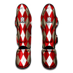 Beige Red And White Argyle Pattern Print Muay Thai Shin Guard