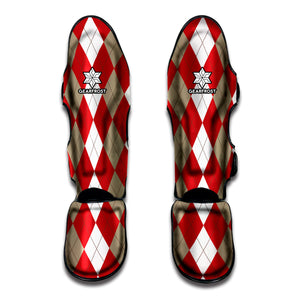 Beige Red And White Argyle Pattern Print Muay Thai Shin Guard