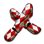 Beige Red And White Argyle Pattern Print Muay Thai Shin Guard