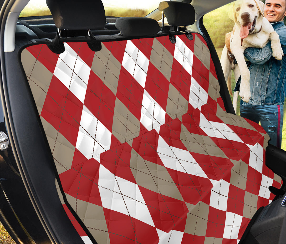 Beige Red And White Argyle Pattern Print Pet Car Back Seat Cover