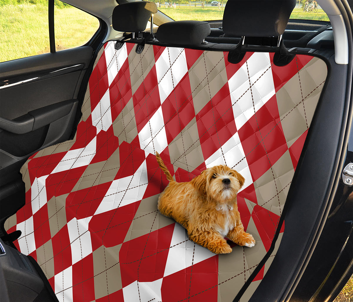 Beige Red And White Argyle Pattern Print Pet Car Back Seat Cover