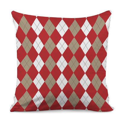 Beige Red And White Argyle Pattern Print Pillow Cover