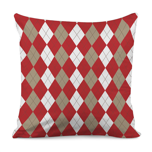 Beige Red And White Argyle Pattern Print Pillow Cover