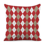 Beige Red And White Argyle Pattern Print Pillow Cover