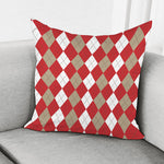 Beige Red And White Argyle Pattern Print Pillow Cover