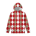 Beige Red And White Argyle Pattern Print Pullover Hoodie