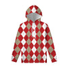 Beige Red And White Argyle Pattern Print Pullover Hoodie