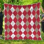 Beige Red And White Argyle Pattern Print Quilt