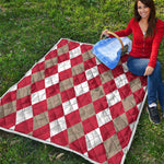 Beige Red And White Argyle Pattern Print Quilt