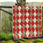 Beige Red And White Argyle Pattern Print Quilt