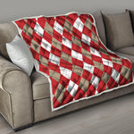 Beige Red And White Argyle Pattern Print Quilt