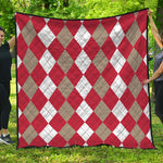 Beige Red And White Argyle Pattern Print Quilt