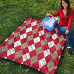 Beige Red And White Argyle Pattern Print Quilt
