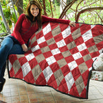 Beige Red And White Argyle Pattern Print Quilt