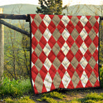 Beige Red And White Argyle Pattern Print Quilt