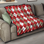 Beige Red And White Argyle Pattern Print Quilt