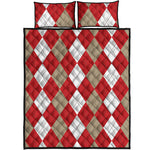 Beige Red And White Argyle Pattern Print Quilt Bed Set