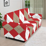 Beige Red And White Argyle Pattern Print Sofa Cover