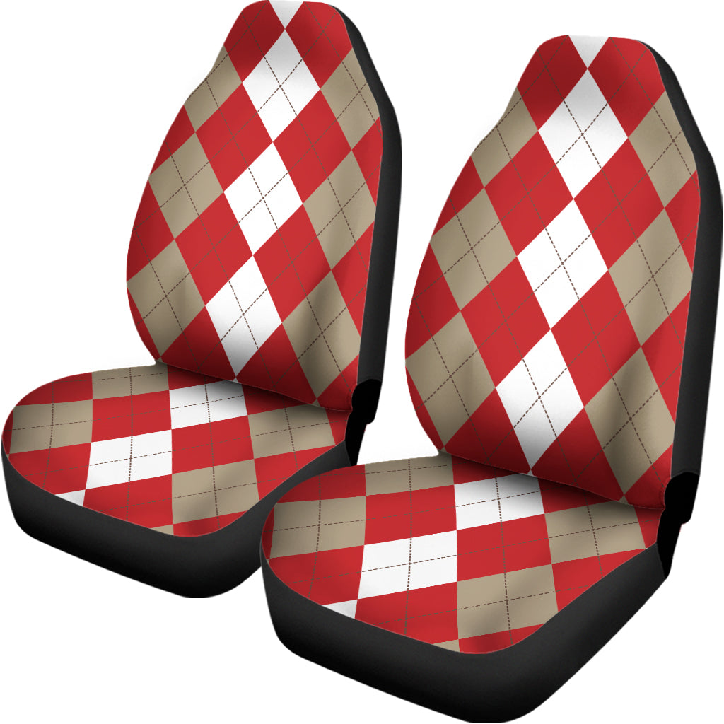 Beige Red And White Argyle Pattern Print Universal Fit Car Seat Covers