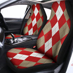 Beige Red And White Argyle Pattern Print Universal Fit Car Seat Covers