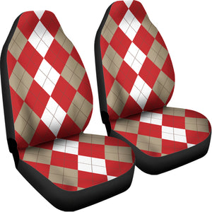 Beige Red And White Argyle Pattern Print Universal Fit Car Seat Covers