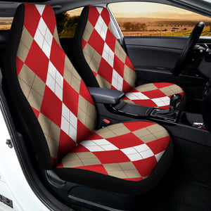 Beige Red And White Argyle Pattern Print Universal Fit Car Seat Covers