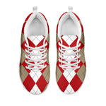 Beige Red And White Argyle Pattern Print White Sneakers