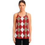 Beige Red And White Argyle Pattern Print Women's Racerback Tank Top