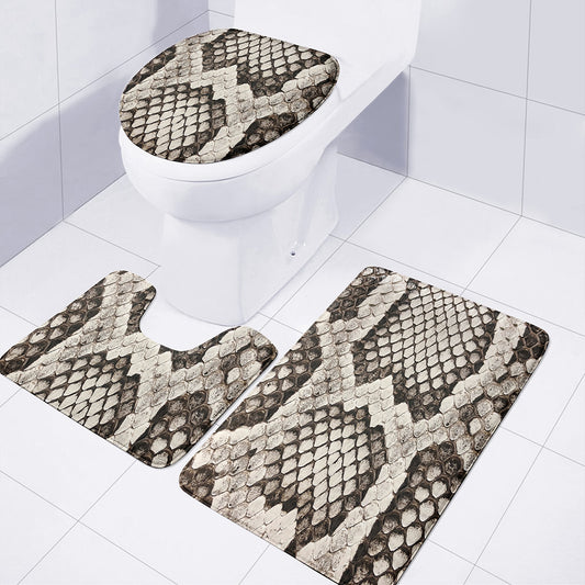 Beige Snakeskin Print 3 Piece Bath Mat Set