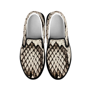 Beige Snakeskin Print Black Slip On Shoes