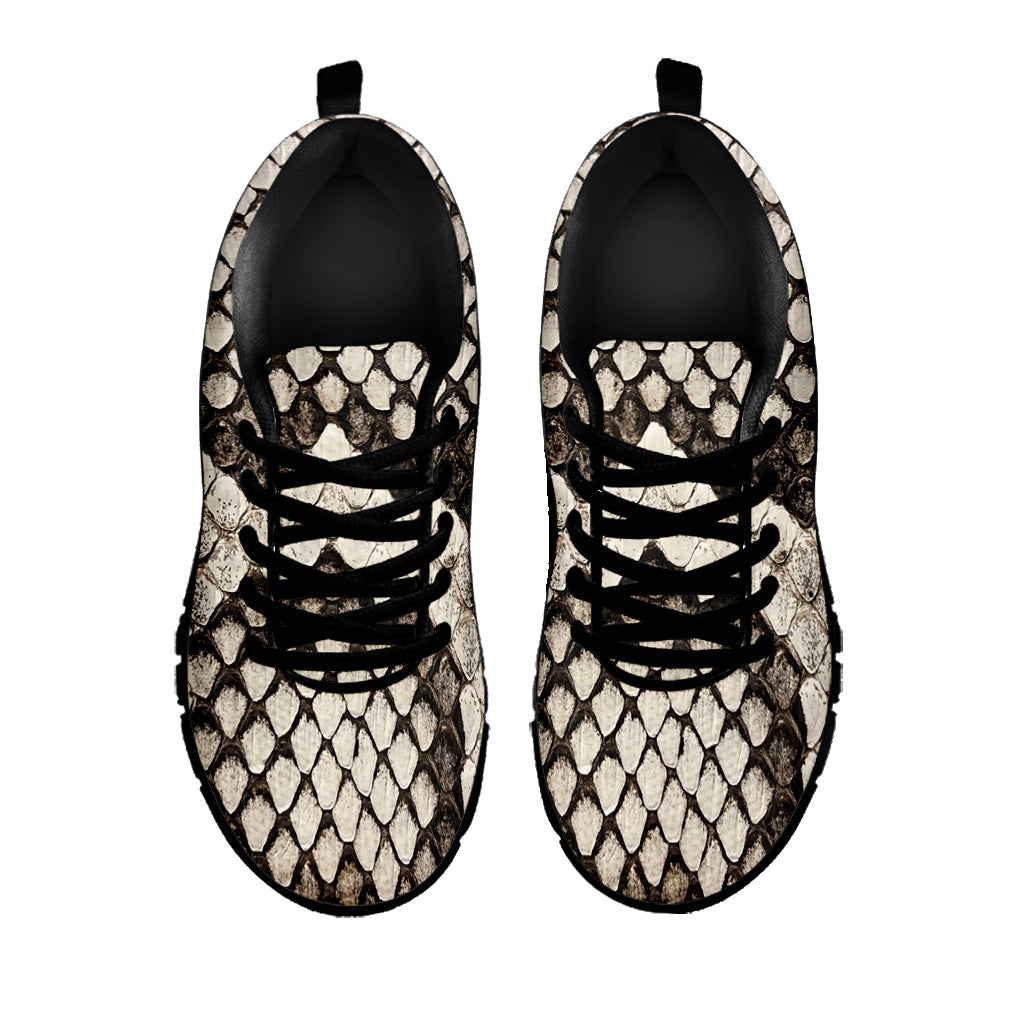 Beige Snakeskin Print Black Sneakers