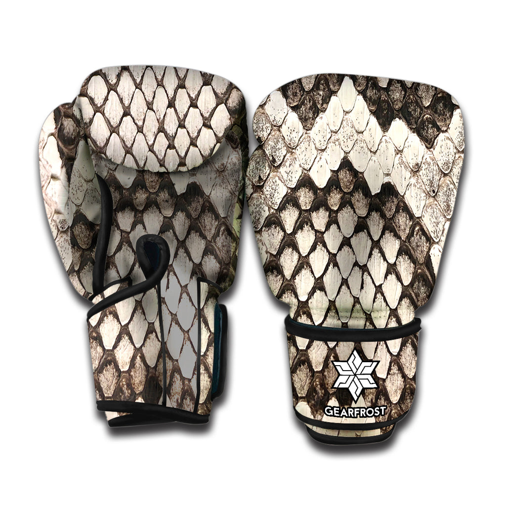 Beige Snakeskin Print Boxing Gloves