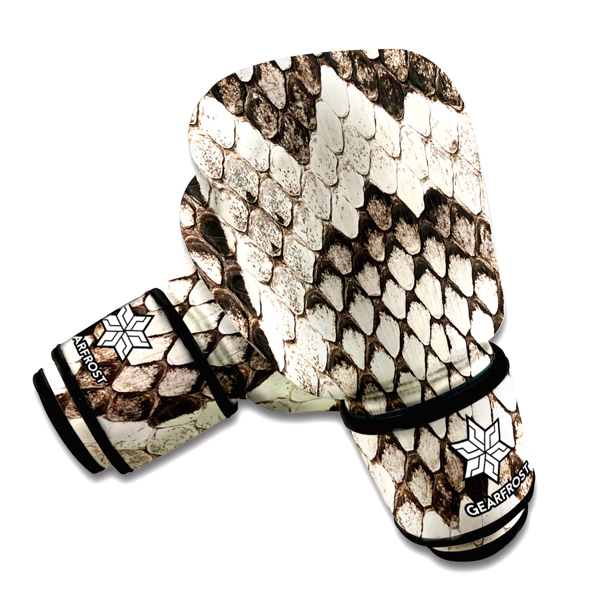 Beige Snakeskin Print Boxing Gloves