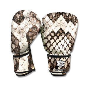 Beige Snakeskin Print Boxing Gloves