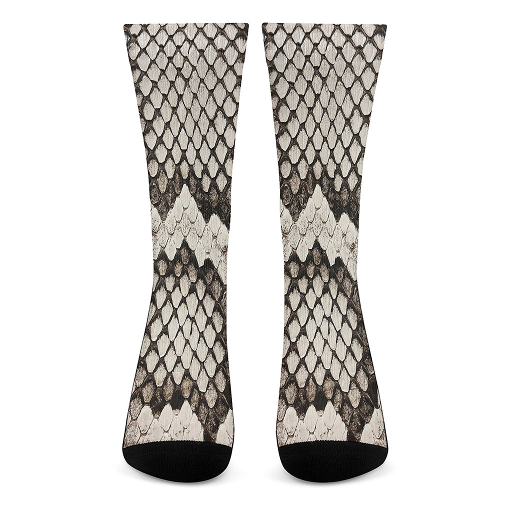 Beige Snakeskin Print Crew Socks