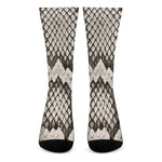 Beige Snakeskin Print Crew Socks