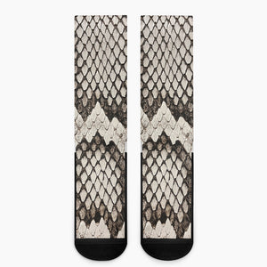 Beige Snakeskin Print Crew Socks