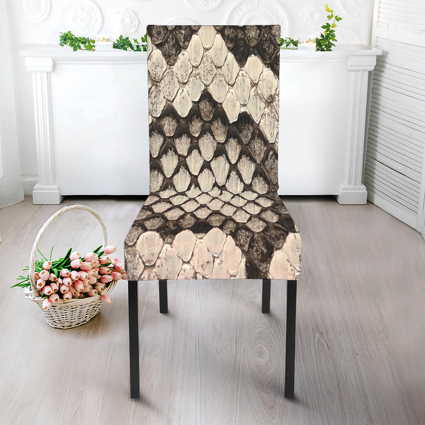 Beige Snakeskin Print Dining Chair Slipcover