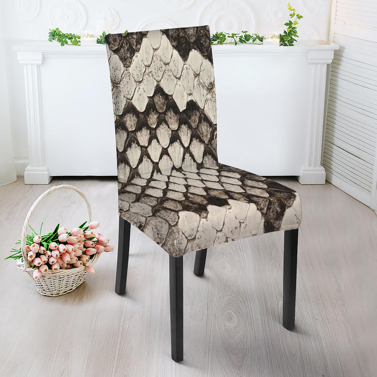 Beige Snakeskin Print Dining Chair Slipcover