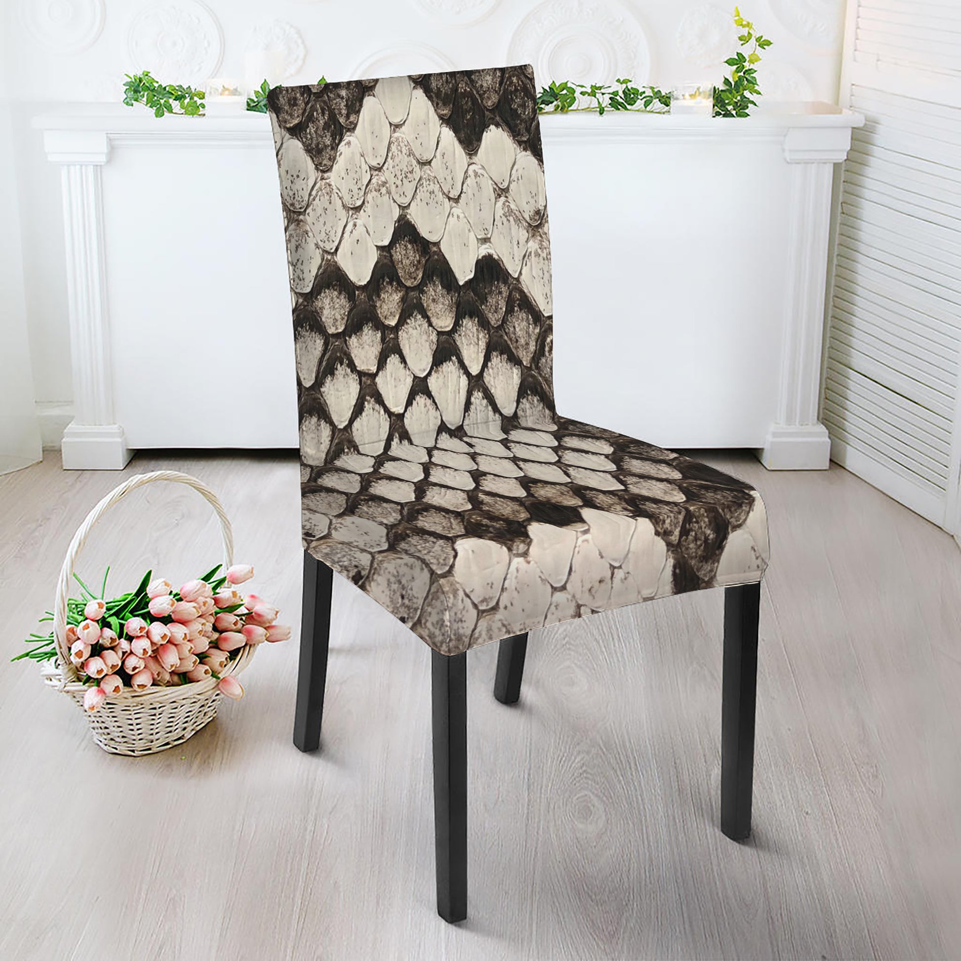 Beige Snakeskin Print Dining Chair Slipcover
