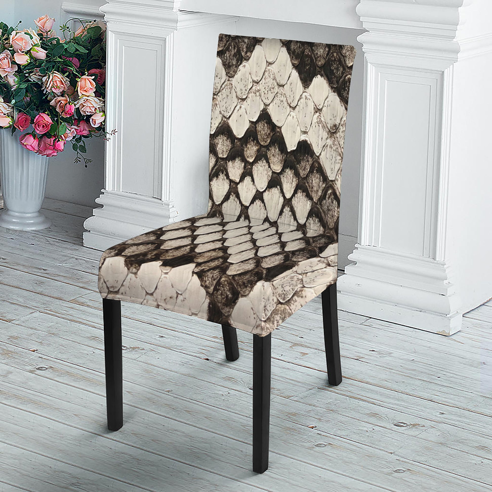 Beige Snakeskin Print Dining Chair Slipcover