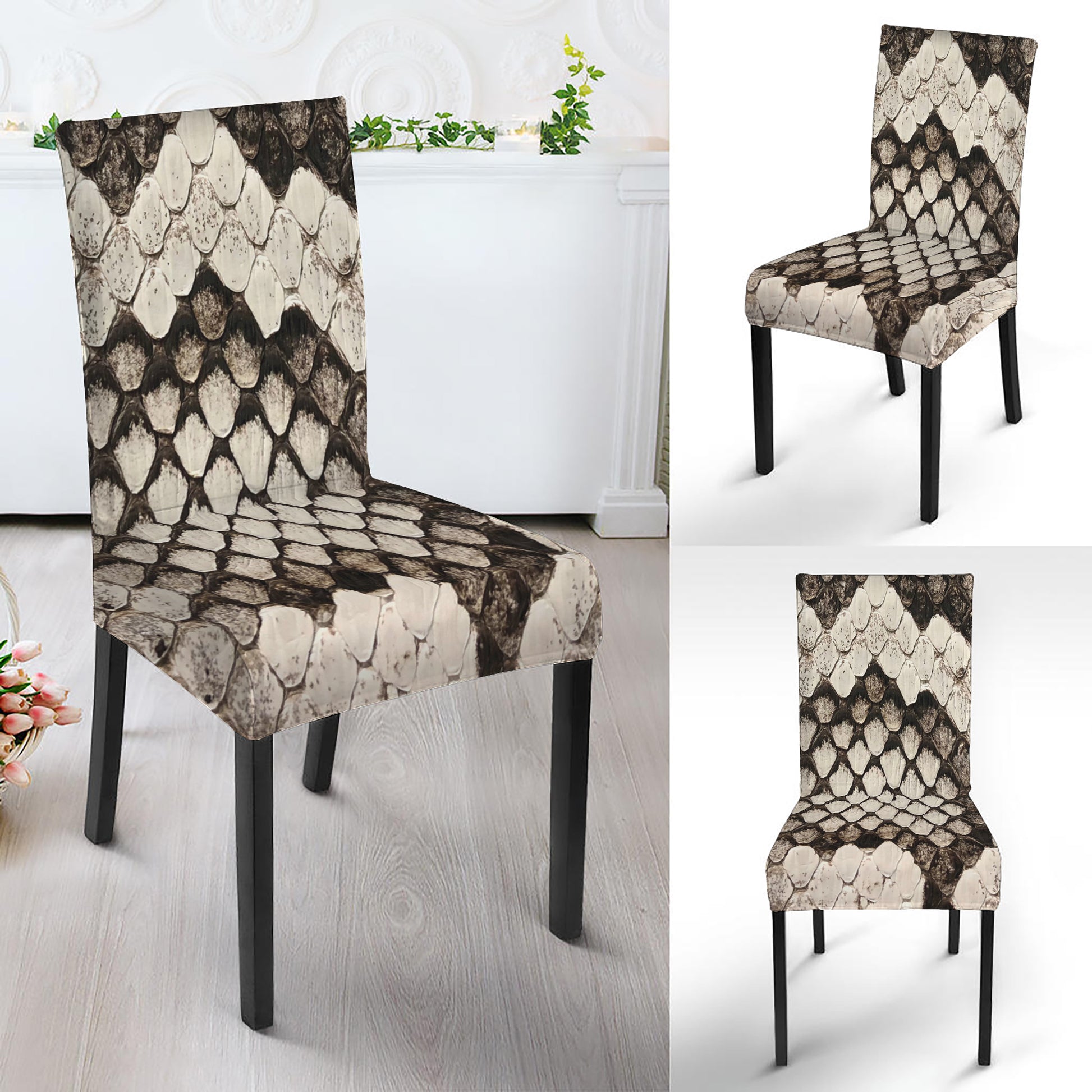 Beige Snakeskin Print Dining Chair Slipcover