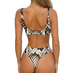 Beige Snakeskin Print Front Bow Tie Bikini