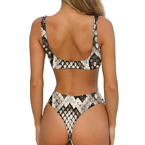 Beige Snakeskin Print Front Bow Tie Bikini