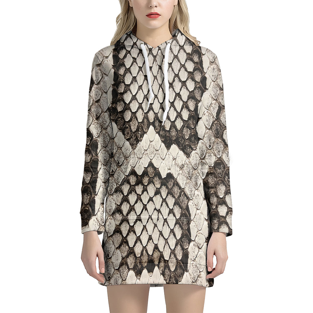 Beige Snakeskin Print Hoodie Dress