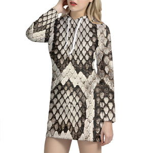 Beige Snakeskin Print Hoodie Dress