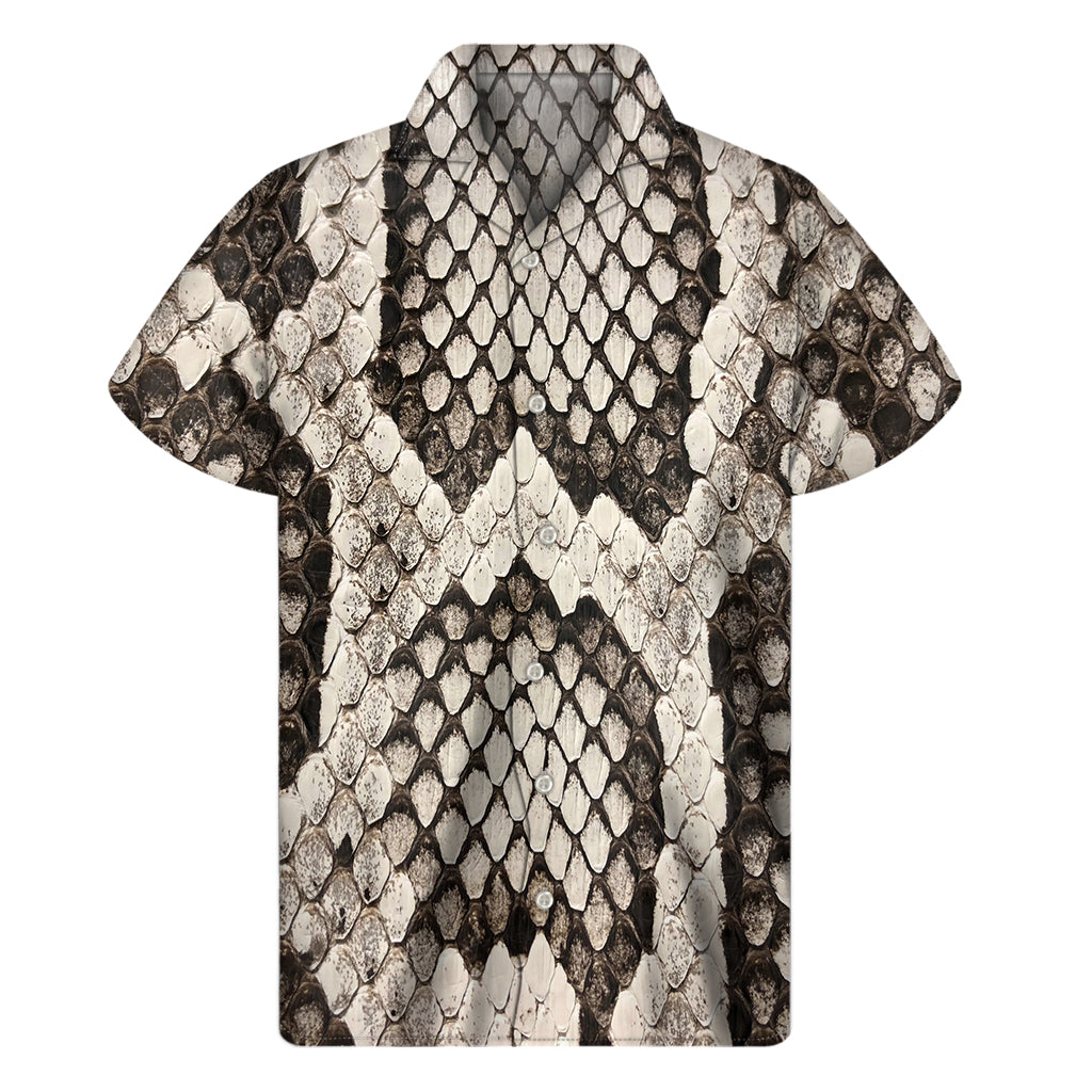 Beige Snakeskin Print Men's Short Sleeve Shirt