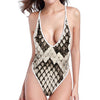 Beige Snakeskin Print One Piece High Cut Swimsuit