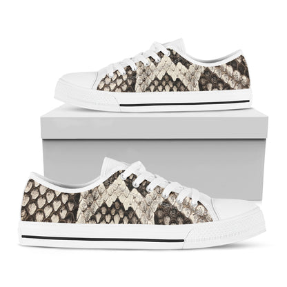 Beige Snakeskin Print White Low Top Shoes