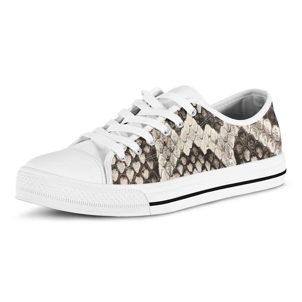 Beige Snakeskin Print White Low Top Shoes